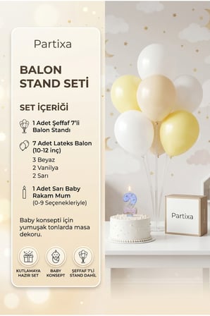 Sarı Baby Temalı Rakam Mum ve Balon Standı Seti - Doğum Günü Parti Süsleme Paketi (0-9 Yaş)