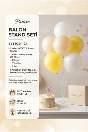 Sarı Baby Temalı Rakam Mum ve Balon Standı Seti - Doğum Günü Parti Süsleme Paketi (0-9 Yaş)