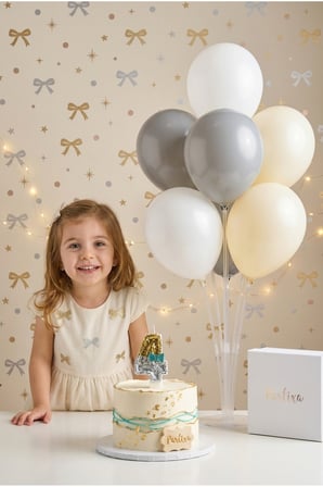 Işıltılı Altın Gümüş Simli Fiyonk Konseptli Rakamlı Pasta Mumu & Balon Stand Seti - Şık Doğum Günü Süsleme