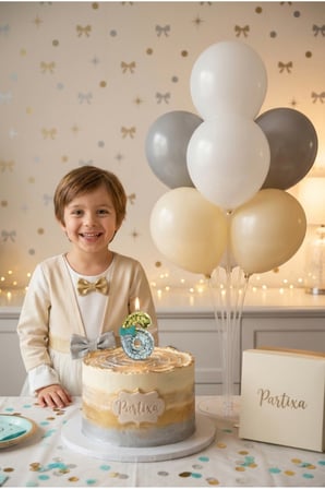 Işıltılı Altın Gümüş Simli Fiyonk Konseptli Rakamlı Pasta Mumu & Balon Stand Seti - Şık Doğum Günü Süsleme