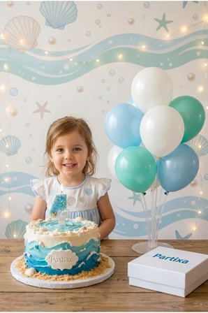 Okyanus Işıltısı Figürlü Deniz Kabuğu Rakam Mum ve Masa Üstü Balon Standı Kombini - Deniz Altı Parti Seti