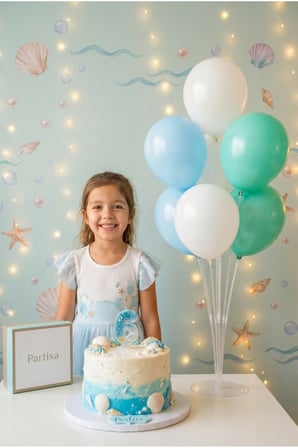 Okyanus Işıltısı Figürlü Deniz Kabuğu Rakam Mum ve Masa Üstü Balon Standı Kombini - Deniz Altı Parti Seti