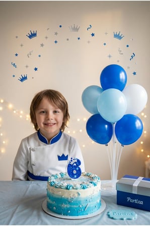 Küçük Prens Konseptli Mavi Simli Taç Detaylı Rakam Mum & Balon Stand Seti - Kraliyet Temalı Parti Paketi