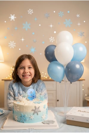 Kar Tanesi Temalı Beyaz Mavi Rakam Mum ve Balon Standı Seti - Doğum Günü Parti Süsleri (0-9 Yaş)