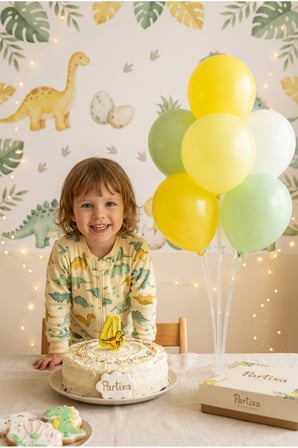 Dinozor Temalı Sarı Simli Rakam Mum ve Balon Standı Seti - Erkek Çocuk Doğum Günü Parti Süsleri (0-9 Yaş)