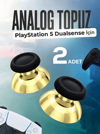 Playstation 5 Dualsense Uyumlu Analog Topuz 2 Adet Başlık PS5 Kol Yedek Parça Altın Krom