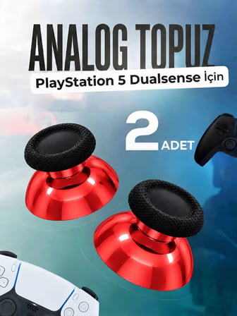 Playstation 5 Dualsense Uyumlu Analog Topuz 2 Adet Başlık PS5 Kol Yedek Parça Kırmızı Krom