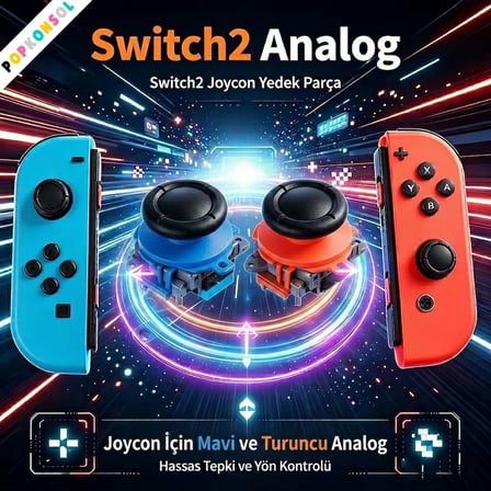 Nintendo Switch 2 Joy-Con Sol-Sağ Analog Set 3D Joystick NS2 Tamir Yedek Parça Mavi-Turuncu