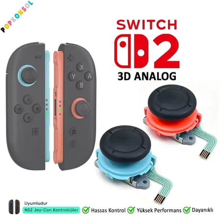 NS2 Sol Sağ Analog 3D Joystick Joy-Con Tamir Seti Switch 2 Yedek Parça Mavi-Turuncu
