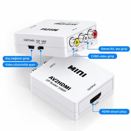 AV to HDMI Dönuştürücü RCA AV/CVBS Adaptör 1080p 720p Çevirici Av2Hdmi