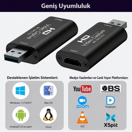 HDMI Video Capture Kartı Full HD 1080P USB Görüntü Yakalama Video Kayıt ve Canlı Yayın Adaptörü