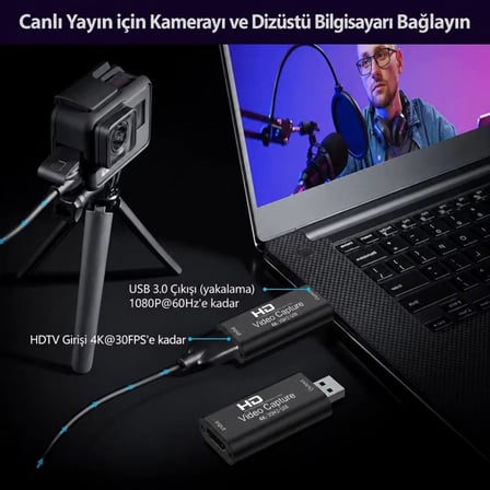 Full HD 1080P HDMI USB Video Capture Kartı YouTube Twitch Tiktok Canlı Yayın ve Video Kayıt Cihazı