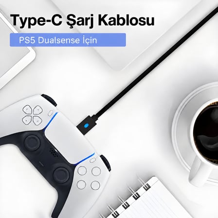 PS5 Dualsense Şarj Kablosu 3 Metre Led Göstergeli Playstation 5 Kol Type-C Örgü Kablo