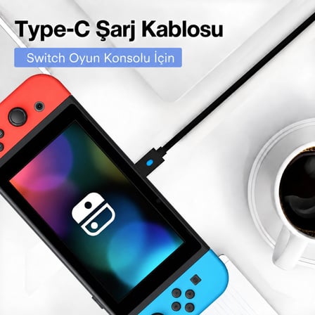Switch Şarj Kablosu 3 Metre Led Göstergeli NS Oyun Konsolu Type-C Örgü Kablo