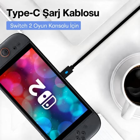 Switch 2 Şarj Kablosu 3 Metre Led Göstergeli NS2 Oyun Konsolu Type-C Örgü Kablo