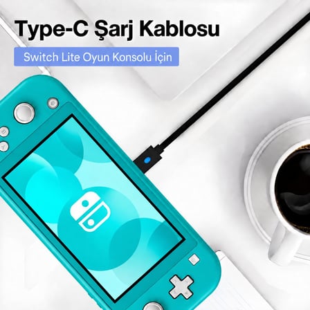 Switch Lite Şarj Kablosu 3 Metre Led Göstergeli NS Lite Oyun Konsolu Type-C Örgü Kablo