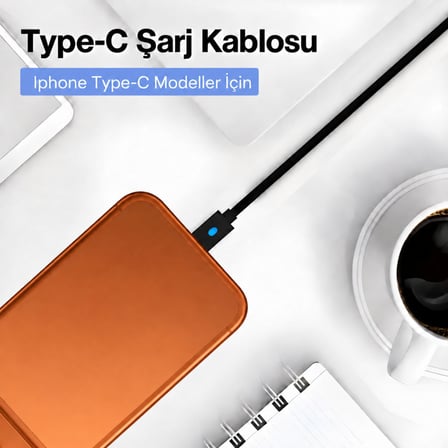 Iphone Şarj Kablosu 3 Metre Led Göstergeli Telefon Type-C Örgü Kablo