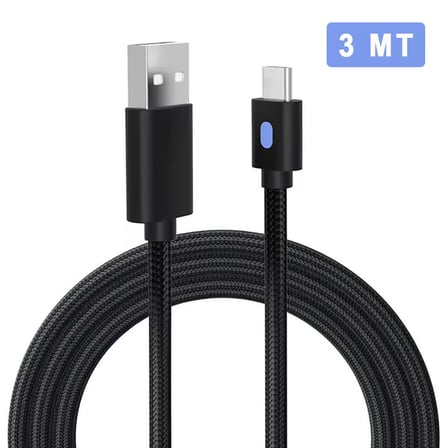Iphone Şarj Kablosu 3 Metre Led Göstergeli Telefon Type-C Örgü Kablo