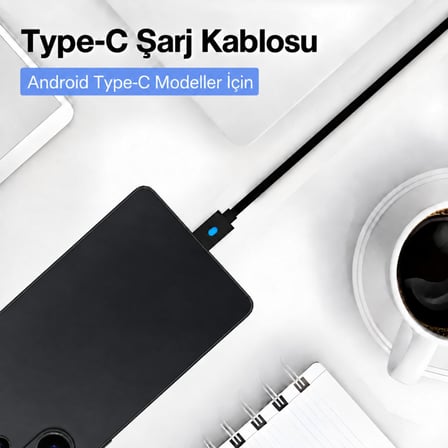 Samsung Huawei Xiaomi Şarj Kablosu 3 Metre Led Göstergeli Telefon Type-C Örgü Kablo