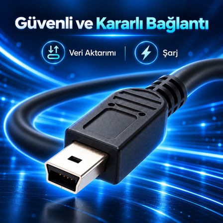 Mini USB B 5 Pin Data ve Şarj Kablosu 1.5 Metre