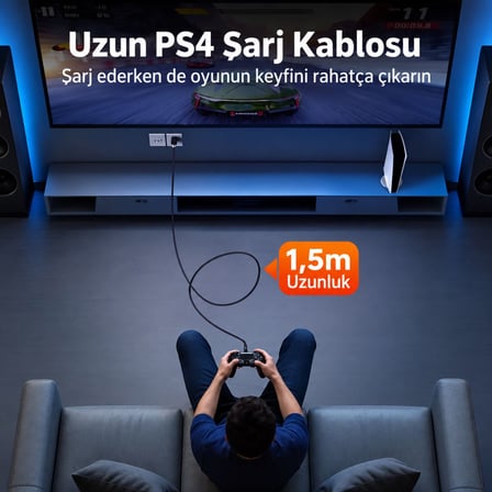 PS4 Oyun Kolu Şarj Kablosu 1.5 Metre DualShock 4 Uyumlu Micro USB Şarj ve Data Kablosu