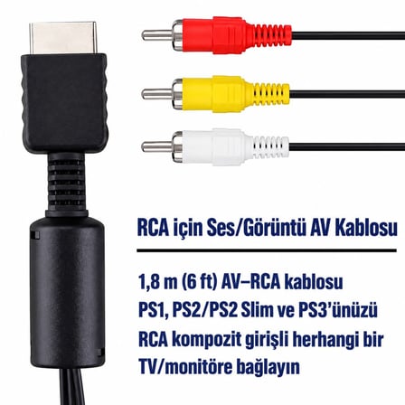 PS1 PS2 PS3 RCA Görüntü Kablosu PlayStation AV TV Bağlantı Ses Video Kablosu