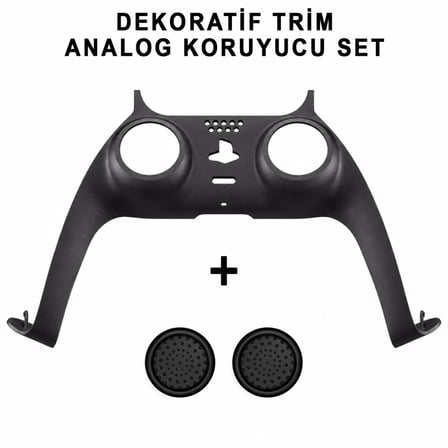 PS5 Dekoratif Trim Analog Koruyucu Silikon Kılıf Set Playstation 5 Dualsense Renkli Ön Şerit Aksesuar Siyah