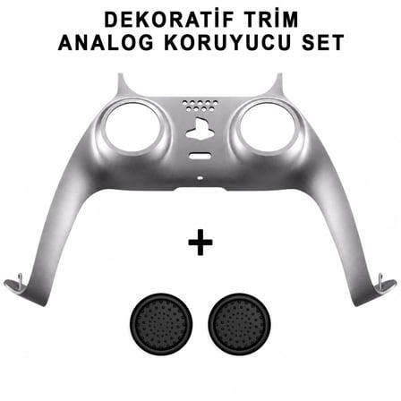 PS5 Dekoratif Trim Analog Koruyucu Silikon Kılıf Set Playstation 5 Dualsense Renkli Ön Şerit Aksesuar Gümüş