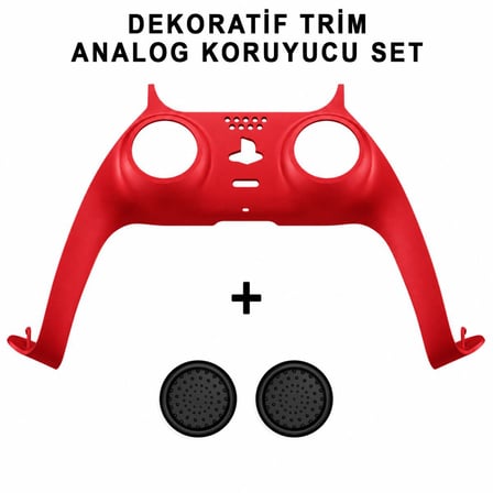 PS5 Dekoratif Trim Analog Koruyucu Silikon Kılıf Set Playstation 5 Dualsense Renkli Ön Şerit Aksesuar Kırmızı