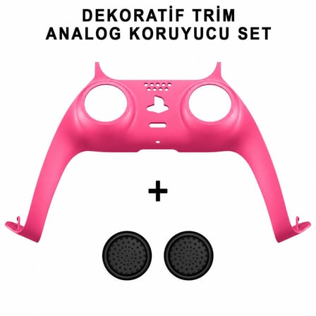 PS5 Dekoratif Trim Analog Koruyucu Silikon Kılıf Set Playstation 5 Dualsense Renkli Ön Şerit Aksesuar Pembe