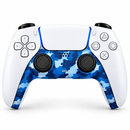 PS5 Dekoratif Trim Analog Koruyucu Silikon Kılıf Set Playstation 5 Dualsense Renkli Ön Şerit Aksesuar Kamuflaj Mavi