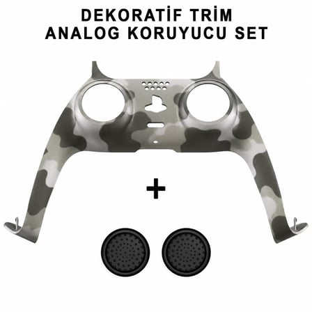 PS5 Dekoratif Trim Analog Koruyucu Silikon Kılıf Set Playstation 5 Dualsense Renkli Ön Şerit Aksesuar Kamuflaj Gri