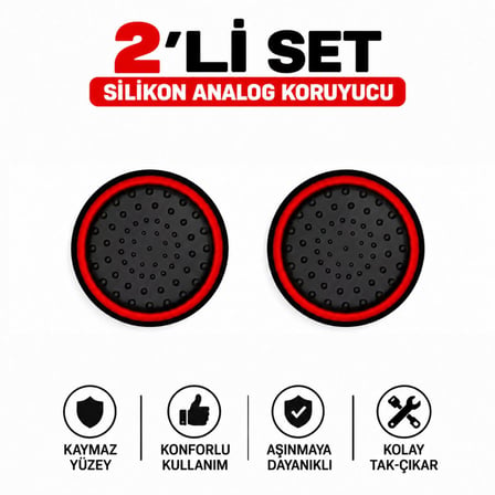 2 Adet Analog Koruyucu Silikon Kılıf Topuz Koruma PS4 PS5 Xbox One 360 Series SX Switch Pro Uyumlu Kırmızı