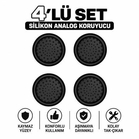4 Adet Analog Koruyucu Silikon Kılıf Topuz Koruma PS4 PS5 Xbox One 360 Series SX Switch Pro Uyumlu Siyah