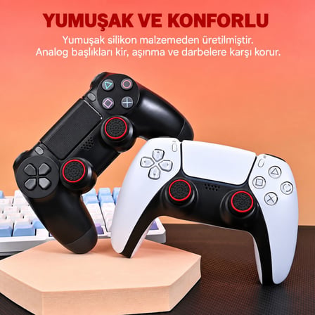 4 Adet Analog Koruyucu Silikon Kılıf Topuz Koruma PS4 PS5 Xbox One 360 Series SX Switch Pro Uyumlu Kırmızı