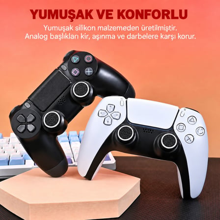 4 Adet Analog Koruyucu Silikon Kılıf Topuz Koruma PS4 PS5 Xbox One 360 Series SX Switch Pro Uyumlu Beyaz