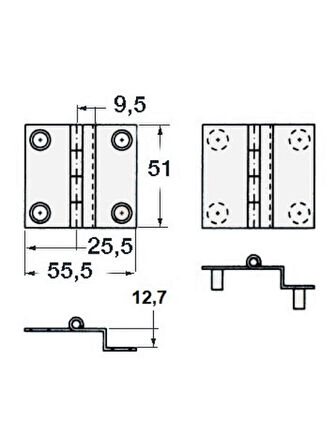 Dirsek Menteşesi Saplamalı Paslanmaz 55x51mm 