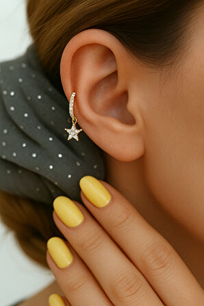 8 mm Yıldız Charm Halka Piercing – Gold & Gümüş | Helix, Kıkırdak, Lob Uyumlu