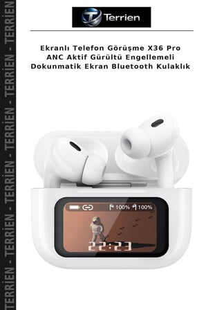 Ekranlı Telefon Görüşme X36 Pro ANC Aktif Gürültü Engellemeli Dokunmatik Ekran Bluetooth Kulaklık