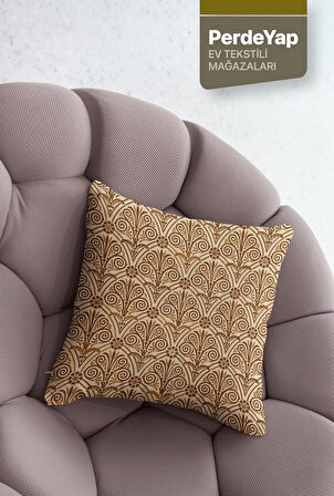 Modern İşlemeli Motifler Desenli 4lü Dijital Baskılı Kırlent Yastık Kılıfı  43x43 Cm Yeşil-Krem