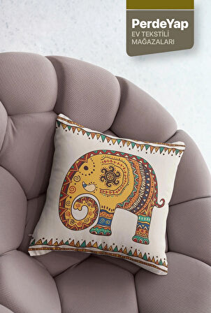 Afrika Sanatı Motifleri Desenli 4lü Dijital Baskılı Dekoratif Kırlent Kılıfı 43 x 43 Cm Bej