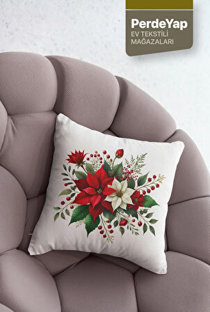 Kırmızı Güller Bahçesi Desenli 4lü Dijital Baskılı Dekoratif Kırlent Kılıfı 43 x 43 Cm Kırmızı-Yeşil