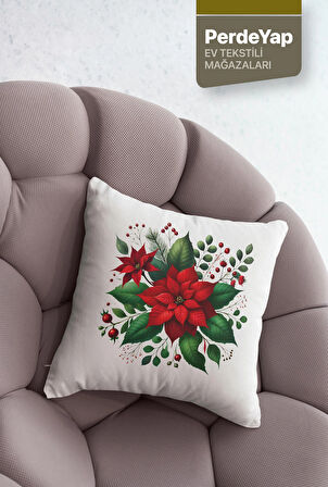 Kırmızı Güller Bahçesi Desenli 4lü Dijital Baskılı Dekoratif Kırlent Kılıfı 43 x 43 Cm Kırmızı-Yeşil