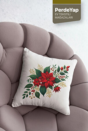 Kırmızı Güller Bahçesi Desenli 4lü Dijital Baskılı Dekoratif Kırlent Kılıfı 43 x 43 Cm Kırmızı-Yeşil