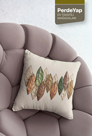 Sonbahar Yaprakları Desenli Dijital Baskılı 4'lü Kırlent Kılıfı - 43x43 Cm Bej-kahverengi