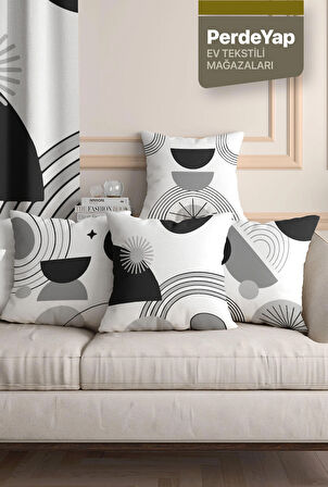 Modern Monokrom Geometrik Desenli 4lü Dijital Baskılı Kırlent Kılıfı 43 X 43 Cm Siyah-Gri