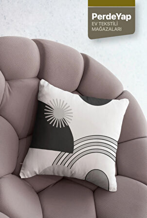 Modern Monokrom Geometrik Desenli 4lü Dijital Baskılı Kırlent Kılıfı 43 X 43 Cm Siyah-Gri