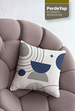 Modern Lacivert Gri Geometrik Desenli 4’lü Dijital Baskılı Kadife Kırlent Kılıfı 43x43 cm