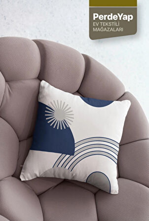 Modern Lacivert Gri Geometrik Desenli 4’lü Dijital Baskılı Kadife Kırlent Kılıfı 43x43 cm