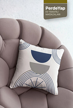 Modern Lacivert Gri Geometrik Desenli 4’lü Dijital Baskılı Kadife Kırlent Kılıfı 43x43 cm